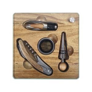 4pc NF Living Wine Board Gift Set Lid Included 15.5x15.5cm Solid Brown