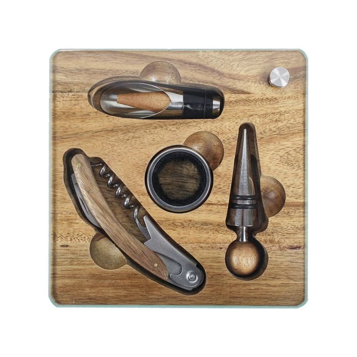 4pc NF Living Wine Board Gift Set Lid Included 15.5x15.5cm Solid Brown