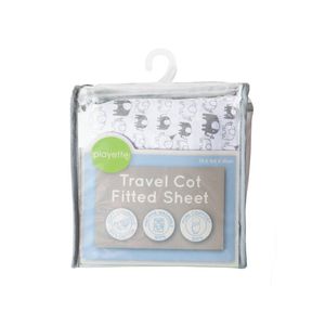 Playette 200TC Printed Cotton Travel Cot Fitted Sheet Baby Bed White