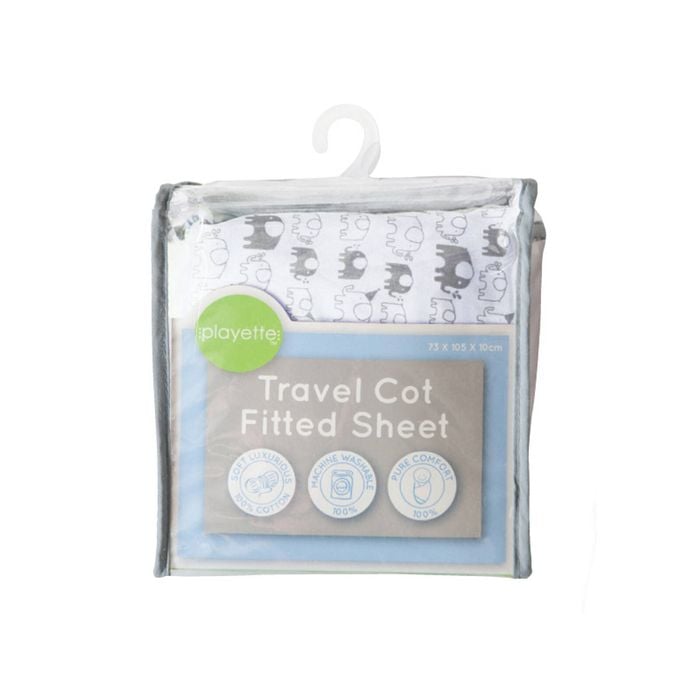 Playette 200TC Printed Cotton Travel Cot Fitted Sheet Baby Bed White