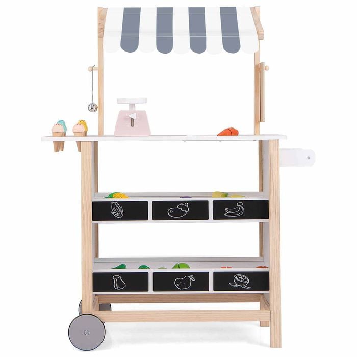 Costway Kid Ice Cream Cart Farmers Market Stand Pretend Play Set Toy White