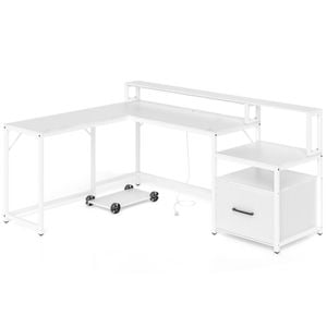 Costway 170cm L-shaped Computer Desk Office Study Table