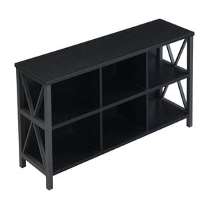 Homfurn 6 Cube Storage Organizer With Shelf, Long Wood And Metal Cubby Bookcase And Consle Table, Black Bookshelf