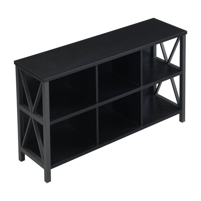 Homfurn 6 Cube Storage Organizer With Shelf, Long Wood And Metal Cubby Bookcase And Consle Table, Black Bookshelf