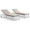 Kansas Outdoor Aluminium Sun Lounge Set On Wheels White & Sunbrella Maxim Heather Beige Cushions