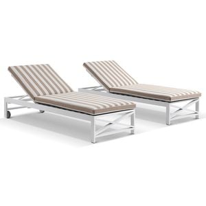 Kansas Outdoor Aluminium Sun Lounge Set On Wheels White & Sunbrella Maxim Heather Beige Cushions