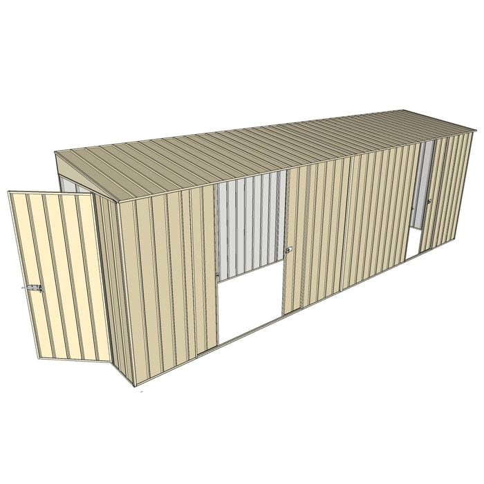 Build-A-Shed 1.2 x 6.0 x 2.0m Tunnel Shed Tunnel Hinged Door with 3 Sliding Side Doors - Cream