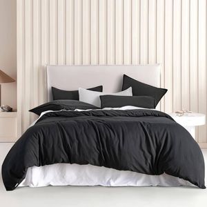 CleverPolly Vintage Washed Microfibre Quilt Cover Set- Black - Single