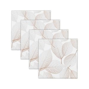 4pc Rayell Ceramic Printed Coasters Leaf Stencil Beige