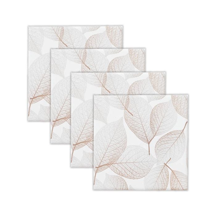 4pc Rayell Ceramic Printed Coasters Leaf Stencil Beige