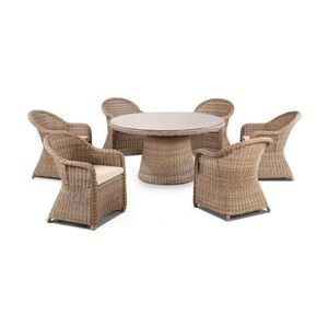 Plantation 6 Seat Dining Table And Chairs Set Brushed Wheat & Cream Cushions