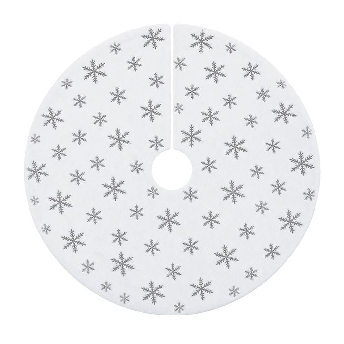 Catzon 48inch White Christmas Tree Skirt Soft Plush Tree Mat-SilverSequin