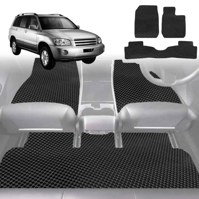 6D Diamond Car Floor Mats for Toyota Kluger (XU20)2001-2007-Full Set-Black-Outback GT