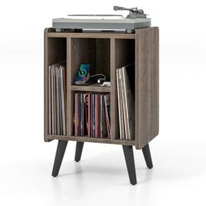 Costway Industrial Side End Table Nightstand Tea Table Record Player Stand W/power Outlet & Usb Magazine Cd Audio Holder