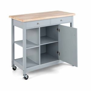 Costway Kitchen Island on Wheels Cabinet Dining Cart Table Grey