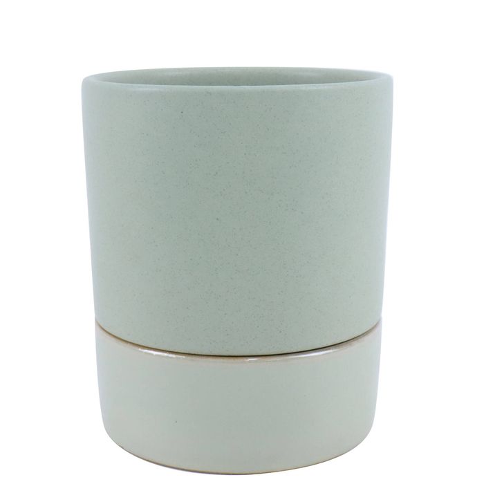 Northcote Pottery 15.6 x 18.5cm Sage Jac Cylinder Ceramic Indoor Pot With Saucer