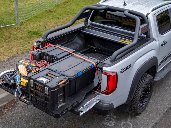 Ute Tray Slide stocked with equipment