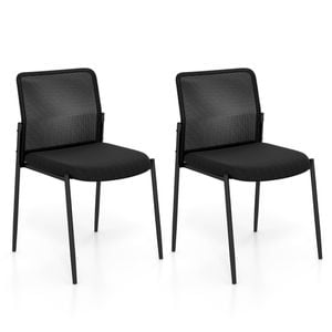 Costway Mesh Conference Chair Set of 2 Armless Waiting Room Guest Chair Office Seats Black