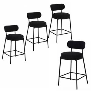 Advwin Bar Stools Set of 4 Velvet Boucle Kitchen Counter Stools Black