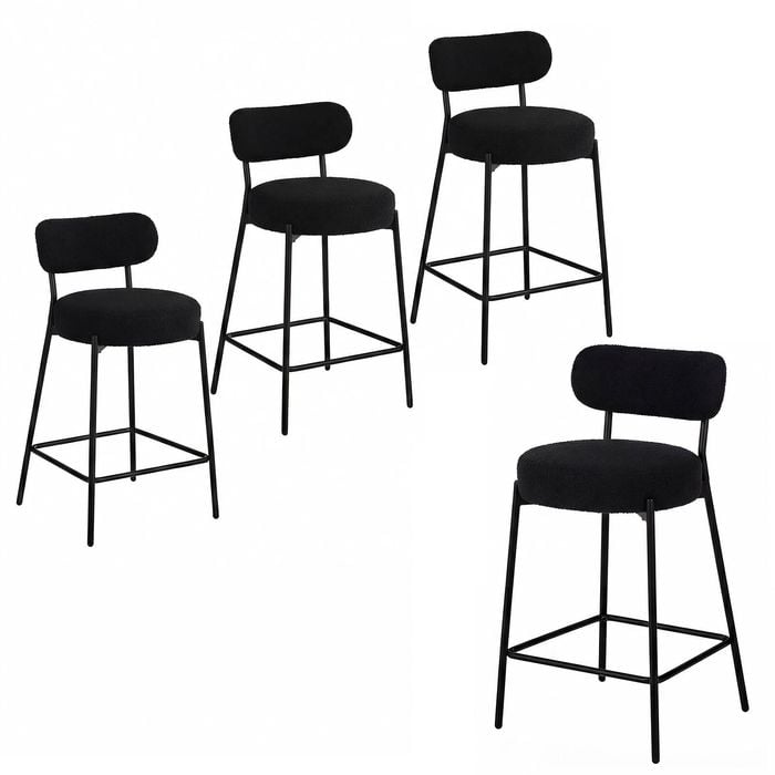 Advwin Bar Stools Set of 4 Velvet Boucle Kitchen Counter Stools Black