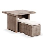 Half Round Wicker Dining Coffee Table with 2 Stowaway Ottomans Brushed Wheat - Cream