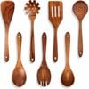 7Pcs Teak Wooden Utensils Cooking Non-Stick Spatula Set Comfortable Grip