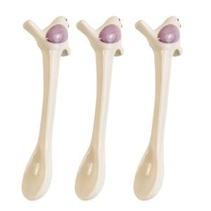 3x Urban 12cm Bird Ceramic Hanging Spoon For Mug - White/Mauve