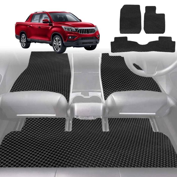 6D Diamond Car Floor Mats for SsangYong Musso 2018-Current-Full Set-Black-Outback GT
