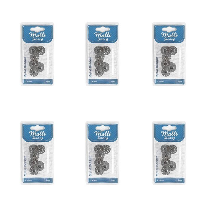 6x 6pc Malli Sewing Metal Compact Sewing Bobbins Thread Storage Spools 2cm Grey