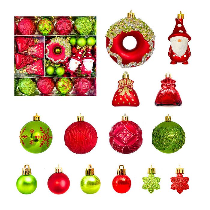 Catzon 60 Pcs Christmas Ornaments with Gnome Donuts Snowflakes for Xmas Party Decor-Set 1