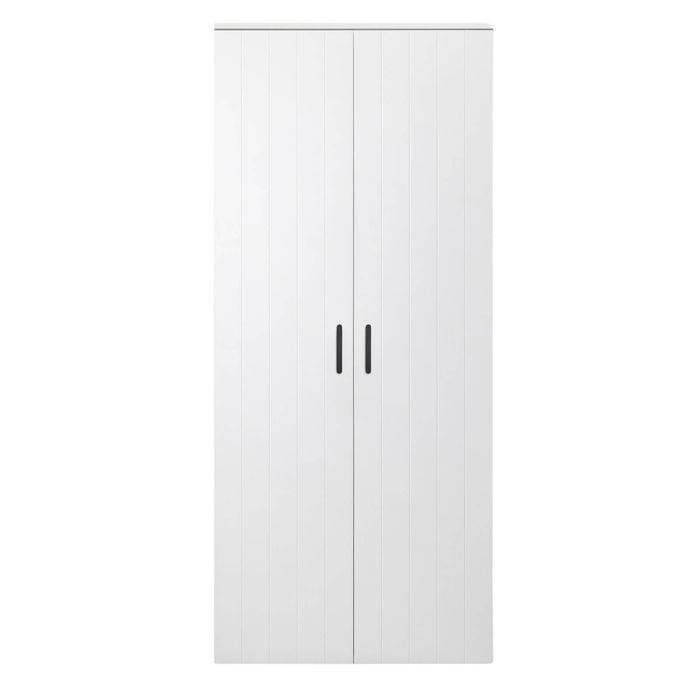 European Cabinetry White VJ Panel Oval Black Handles Stockholm Storage Cupboard