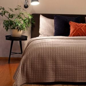 J. Elliot Adela Velvet Quilted Coverlet With 2 Pillowcases 240x260cm Sandstone