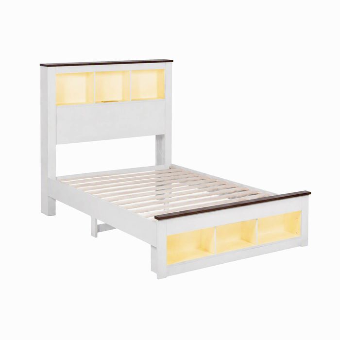 Artiss King Single Bed Frame with Storage Headboard, LED & Charging, White