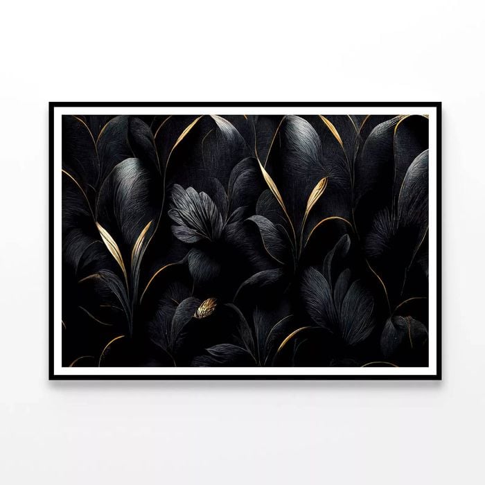 Luxury Black & Gold Leaves Art  Print 100% Australian Made 120x90cm  (poster)