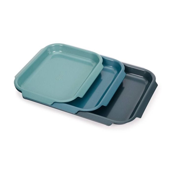 3pc Joseph Carbon Steel Non-Stick Nest Baking Kitchen Tray Set Blue