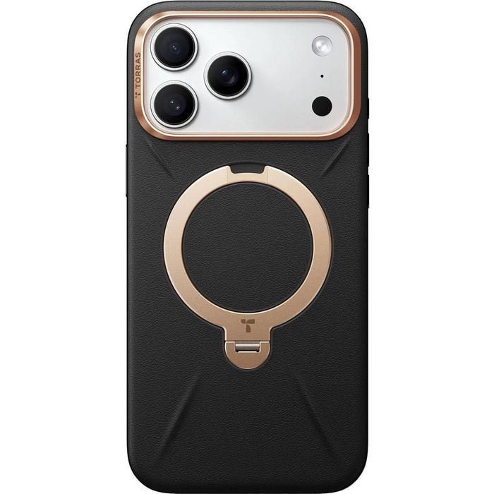 Torras Ostand Spin Vegan Leather Case For Iphone 17 Pro Max - Black