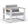 Balmoral 1 Seater And Teak Arm Chair White & Olefin Grey Cushions