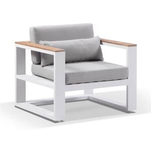 Balmoral 1 Seater And Teak Arm Chair White & Olefin Grey Cushions