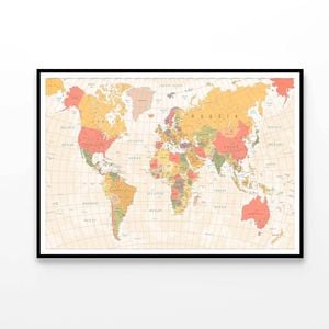 Vintage World Map Detailed II  Print 100% Australian Made 120x90cm  (Poster)