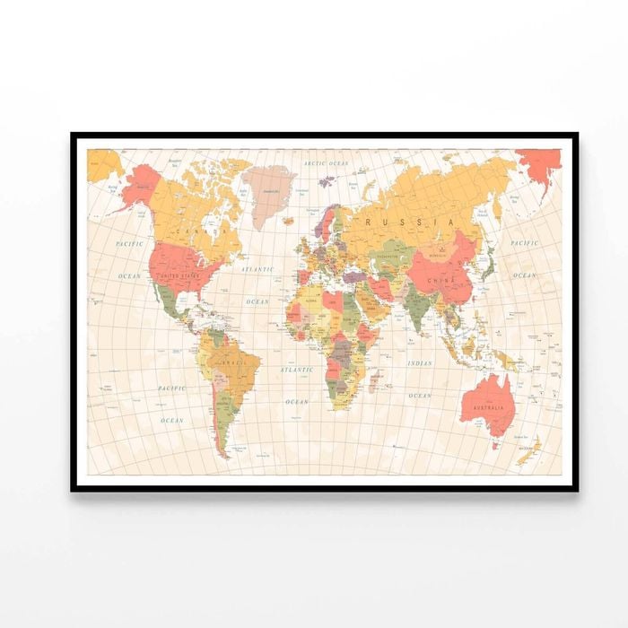 Vintage World Map Detailed II  Print 100% Australian Made 120x90cm  (Poster)