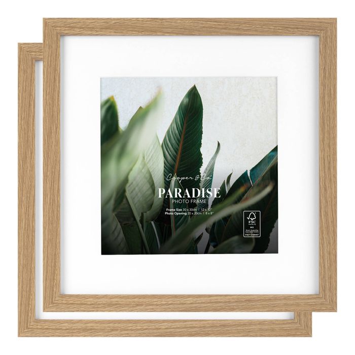 Cooper & Co. 12 x 12inch Mat to 8 x 8inch Set of 2 Oak Premium Paradise Wooden Photo Frames