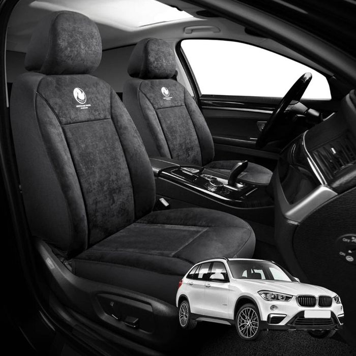 Australian Goose Edition Front Seat Covers for BMW X1 2016 - 2022 (F48) - Suede, Universal Fit - Black