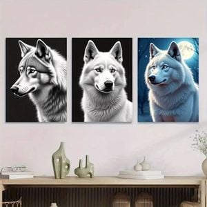 3pcs Wolf Black and White with Stunning Blue Eye Print 100% Australian Made 3 x 40x60cm (Metal Print)