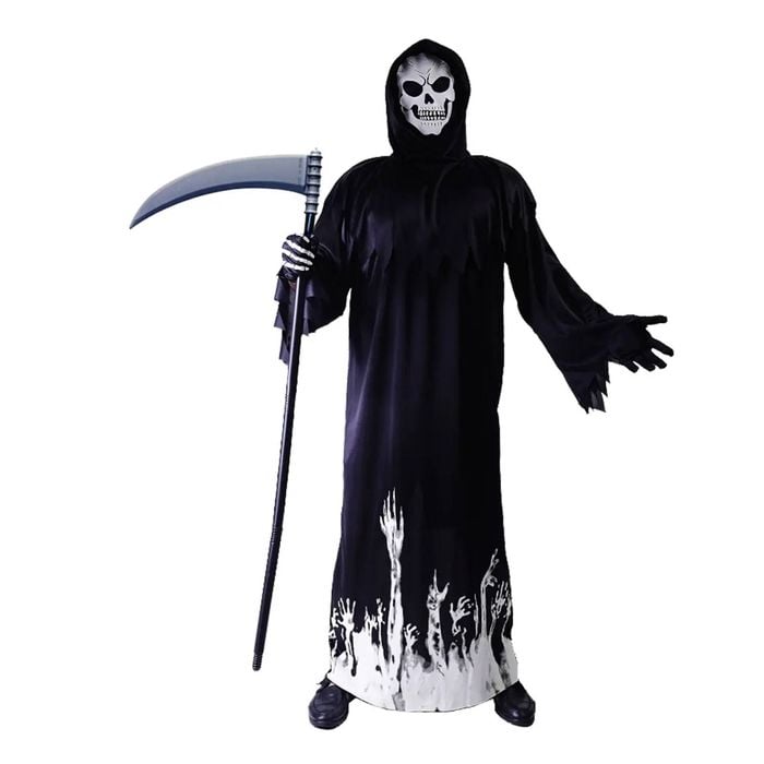 Scary Adult Glow in the Dark Party Costume Skeleton Reaper Halloween  - Black | One Size | Halloween
