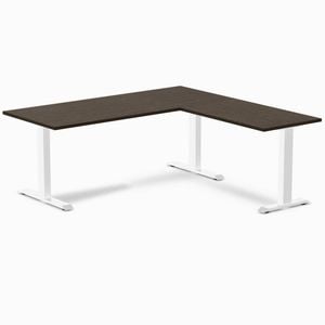 Desky Fixed Height Dark Bamboo L-shape Office Desk 1800x1750mm White Frame