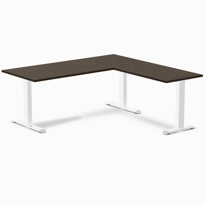 Desky Fixed Height Dark Bamboo L-shape Office Desk 1800x1750mm White Frame