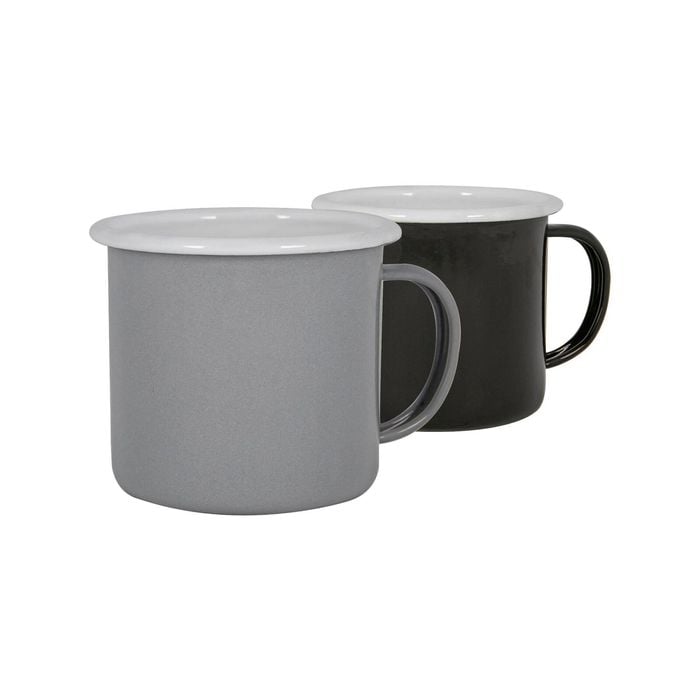 Argon Tableware Coloured Enamel Mugs - 375ml - Black/grey - Pack Of 4