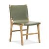 Lazie Set of 2 Olive Green Leather Sling Dining Chairs in Teak Wood