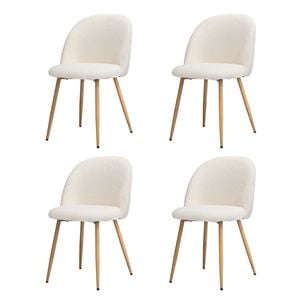 Oikiture 4x Dining Chairs Sherpa Wooden White