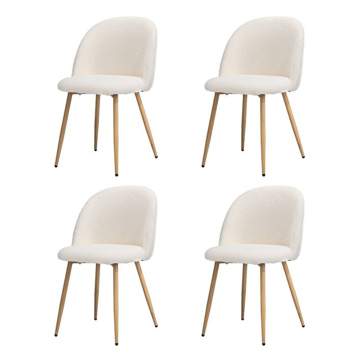 Oikiture 4x Dining Chairs Sherpa Wooden White
